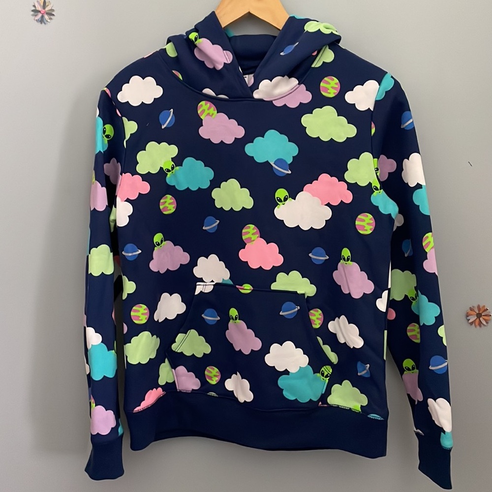 5/$25 Spotted  Zebra Aliens & Clouds Hoodie Youth 14-16
